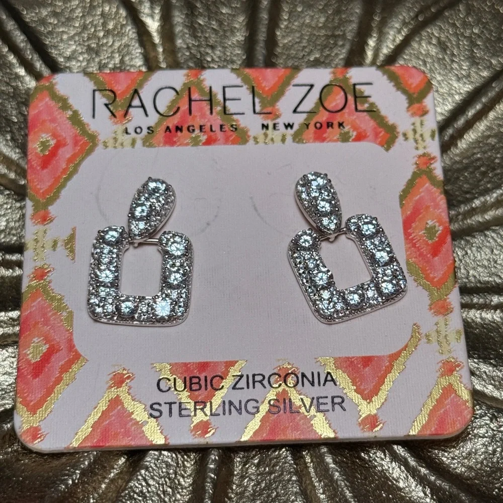 Rachel Zoe Silver Geometric Pavé Earrings - Picture 12 of 14